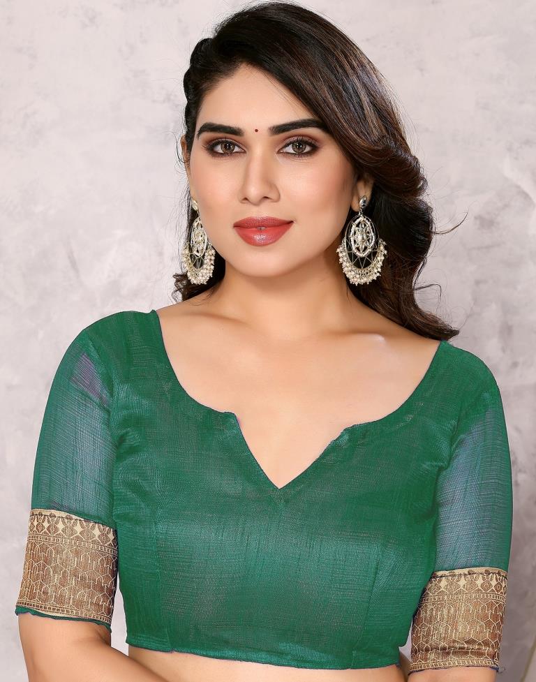 Turquoise Green Embroidery Plain Silk Saree