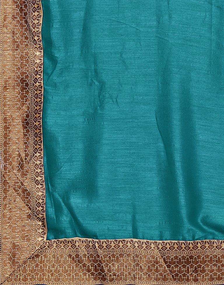 Turquoise Green Embroidery Plain Silk Saree
