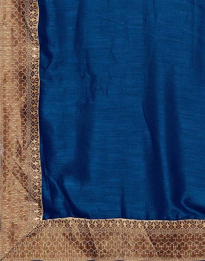 Teal Blue Embroidery Plain Silk Saree