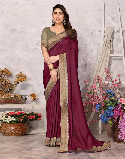 Maroon Embroidery Plain Silk Saree