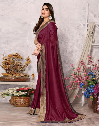 Maroon Embroidery Plain Silk Saree