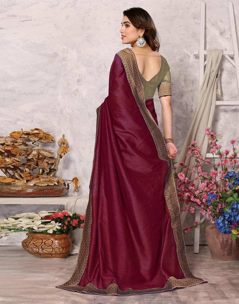 Maroon Embroidery Plain Silk Saree