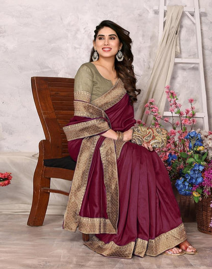 Maroon Embroidery Plain Silk Saree