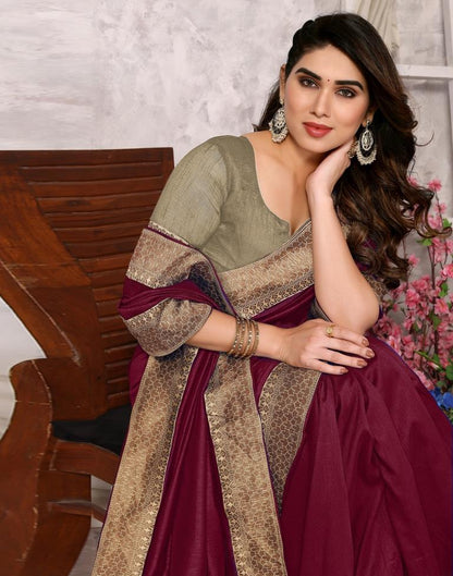 Maroon Embroidery Plain Silk Saree