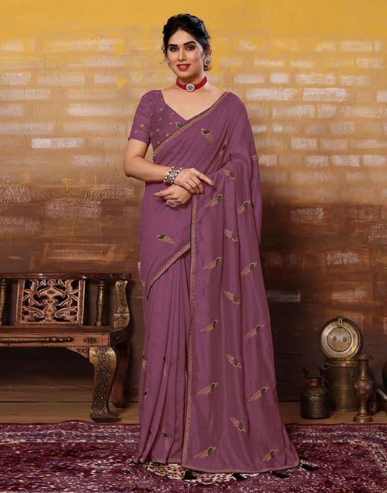 Dusty Pink Plain Silk Saree