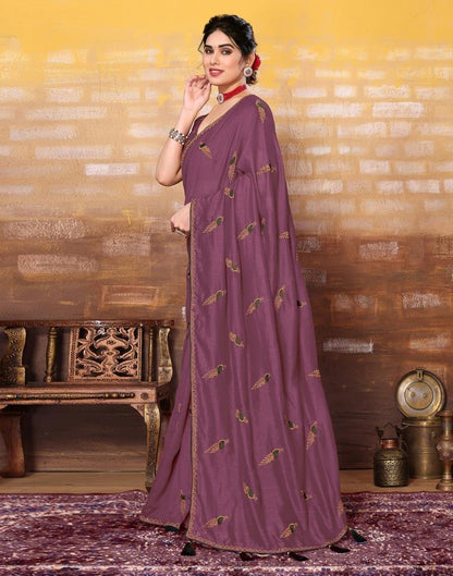Dusty Pink Plain Silk Saree