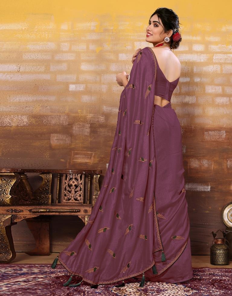 Dusty Pink Plain Silk Saree