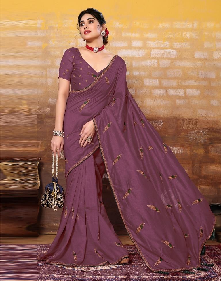 Dusty Pink Plain Silk Saree