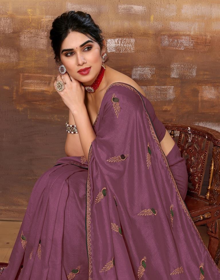 Dusty Pink Plain Silk Saree