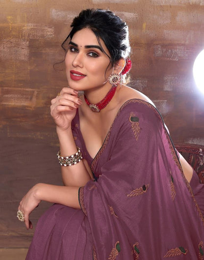 Dusty Pink Plain Silk Saree