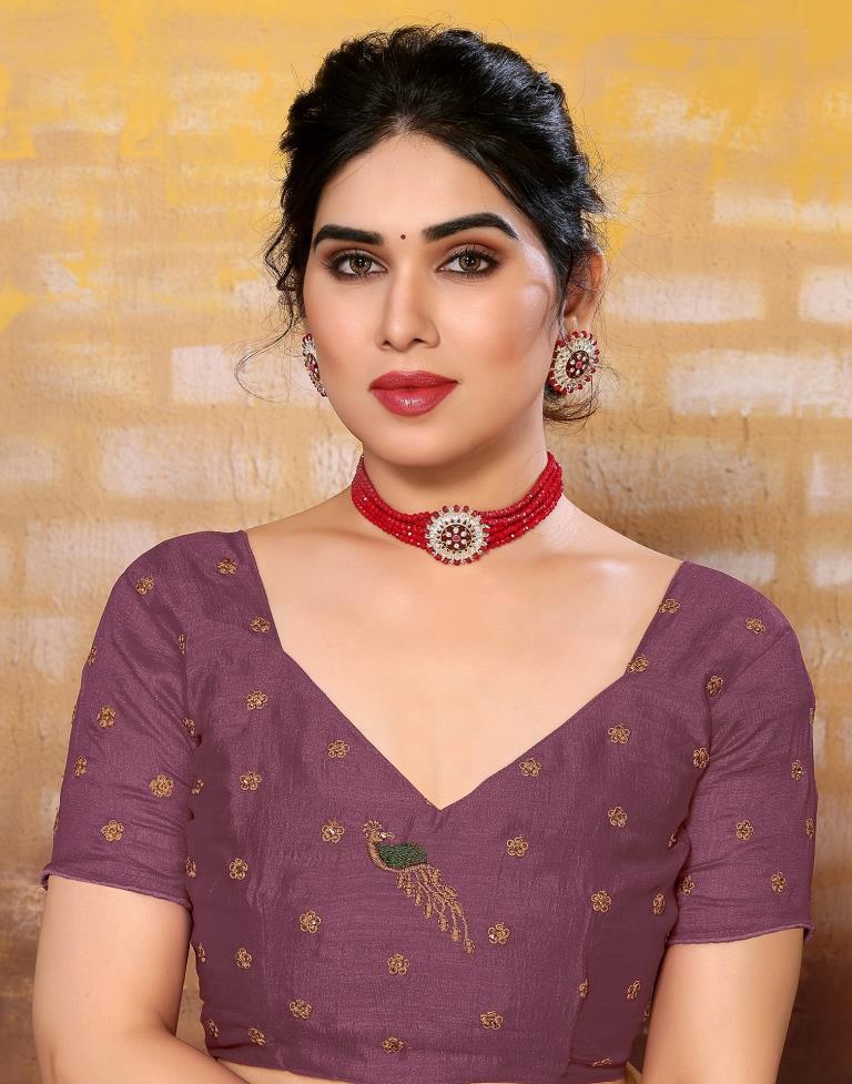 Dusty Pink Plain Silk Saree