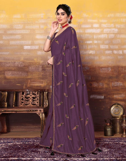 Wine Plain Silk Saree