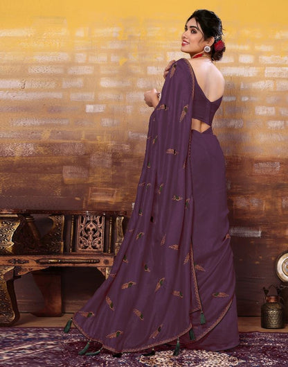 Wine Plain Silk Saree