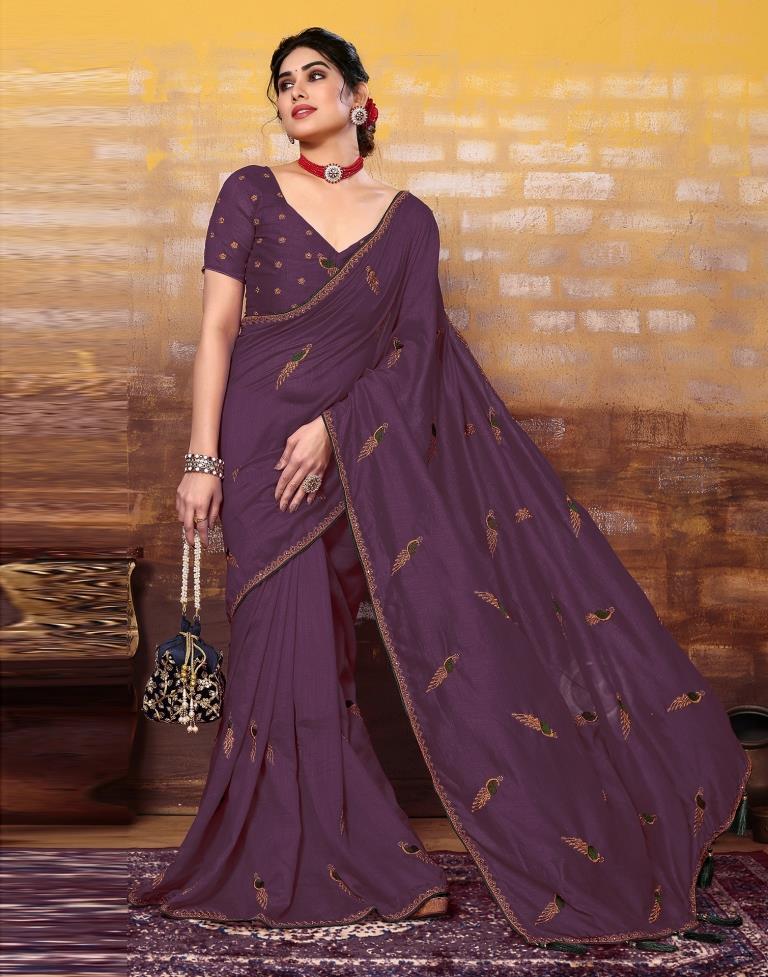 Wine Plain Silk Saree