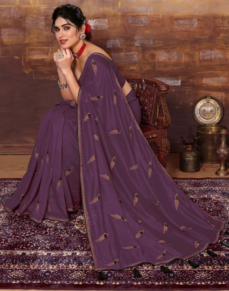 Wine Plain Silk Saree