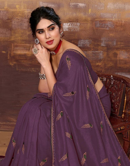 Wine Plain Silk Saree