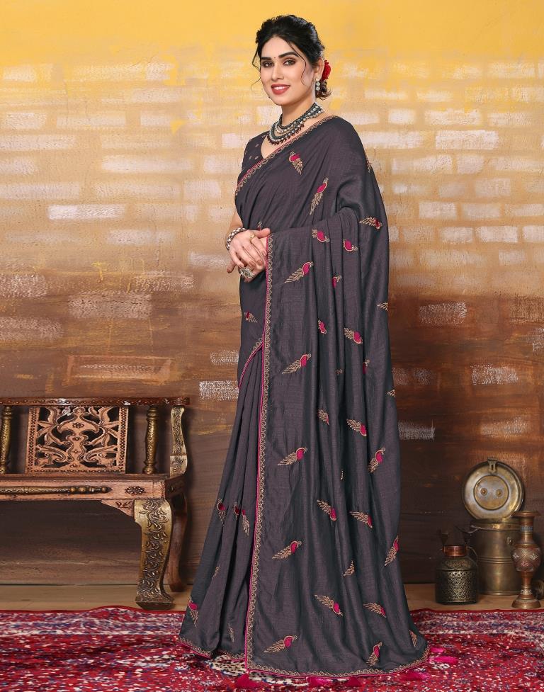 Grey Plain Silk Saree