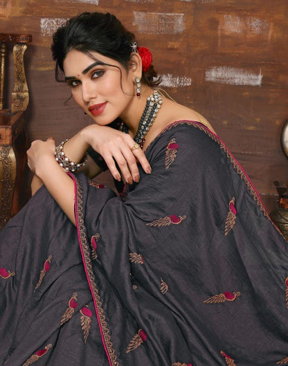 Grey Plain Silk Saree