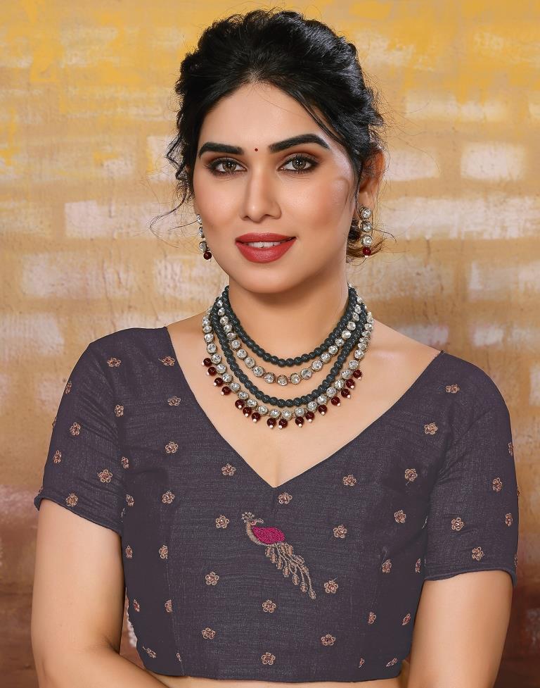 Grey Plain Silk Saree