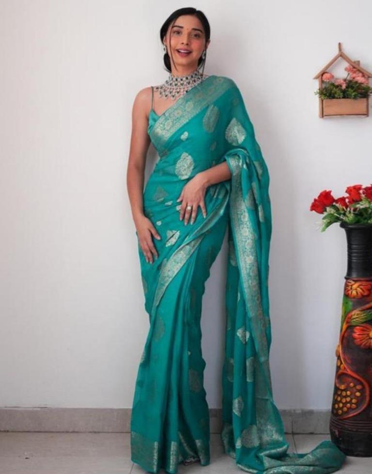 Rama Green Banarasi Cotton Saree