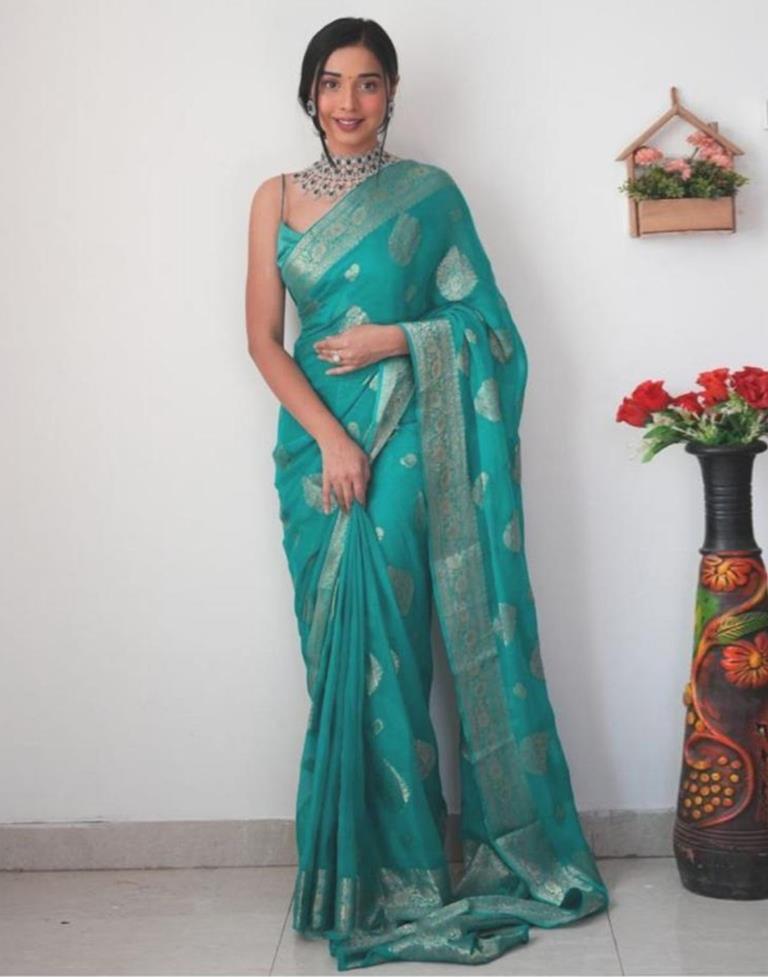 Rama Green Banarasi Cotton Saree