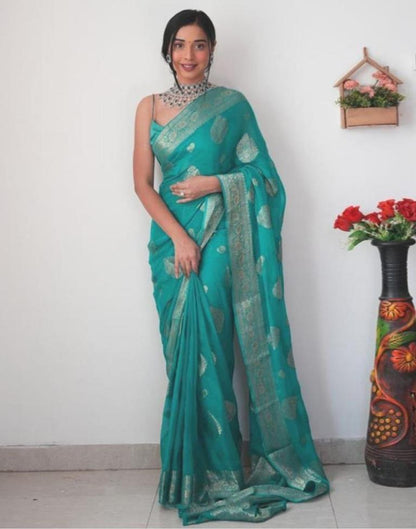 Rama Green Banarasi Cotton Saree