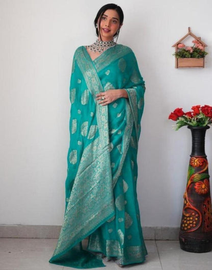 Rama Green Banarasi Cotton Saree