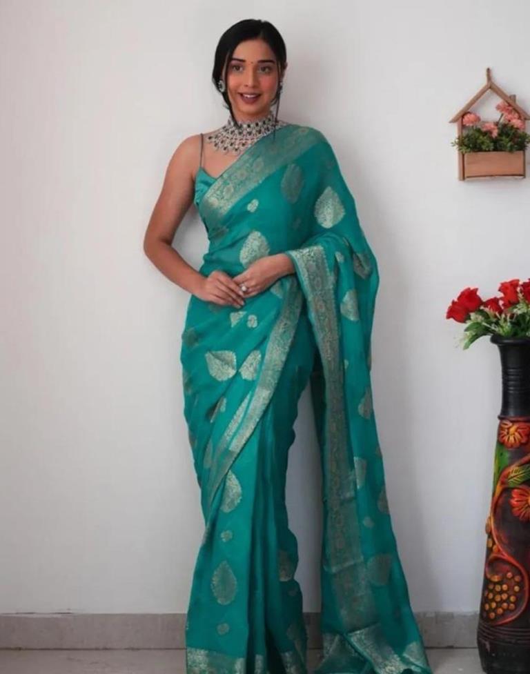 Rama Green Banarasi Cotton Saree
