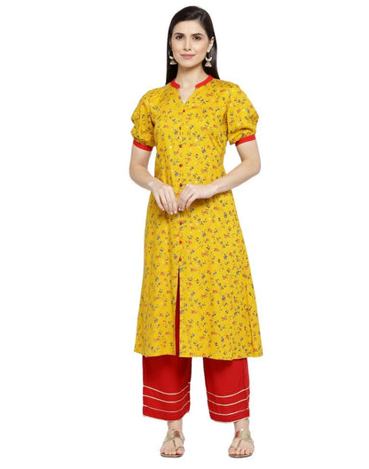 Mustard Yellow Mill Printed Rayon Kurti | Leemboodi