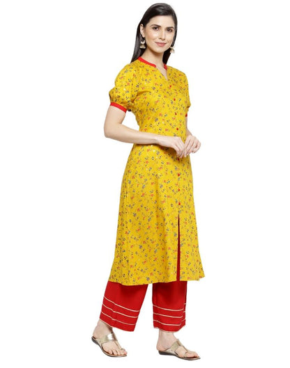 Mustard Yellow Mill Printed Rayon Kurti | Leemboodi