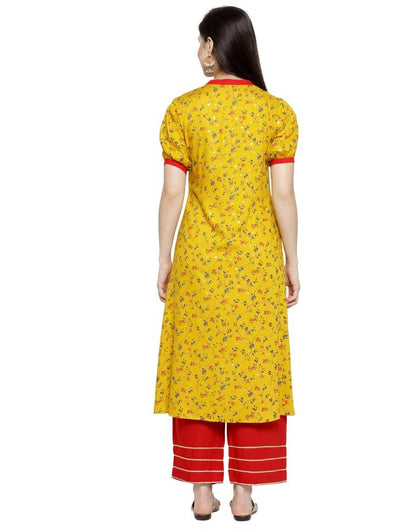 Mustard Yellow Mill Printed Rayon Kurti | Leemboodi