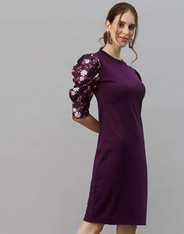 Wine Puff Sleeve Bodycon Dress | Sudathi