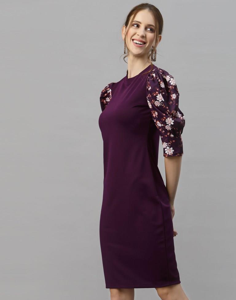 Wine Puff Sleeve Bodycon Dress | Sudathi