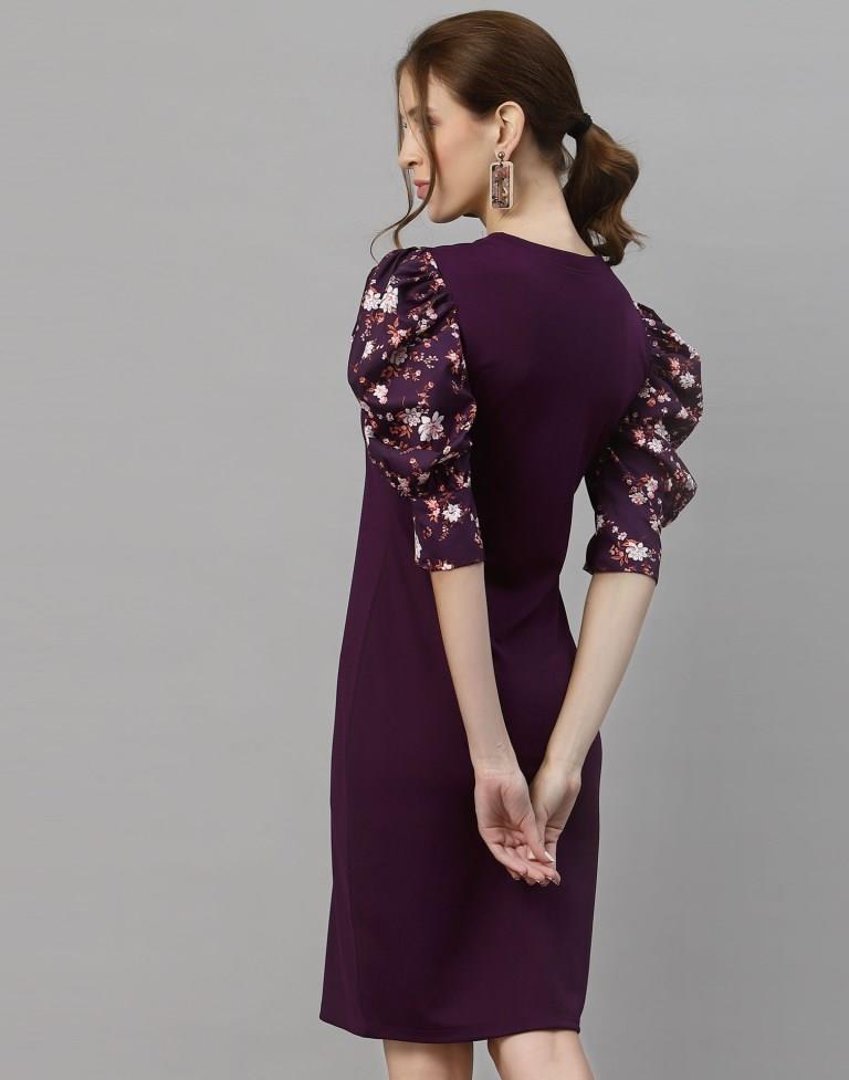 Wine Puff Sleeve Bodycon Dress | Sudathi