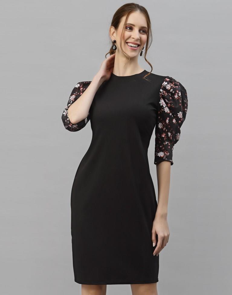 Black Puff Sleeve Bodycon Dress | Sudathi