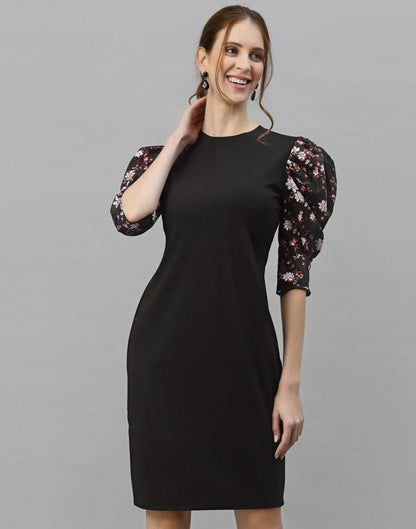Black Puff Sleeve Bodycon Dress | Sudathi