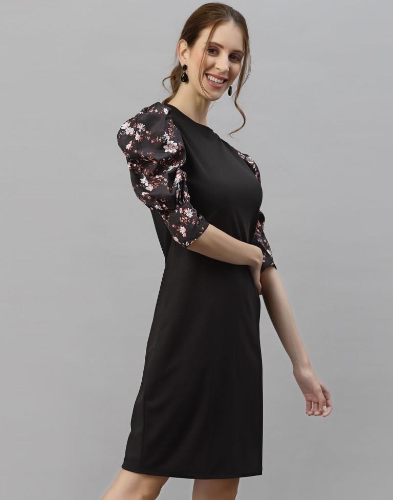 Black Puff Sleeve Bodycon Dress | Sudathi