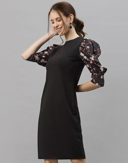 Black Puff Sleeve Bodycon Dress | Sudathi