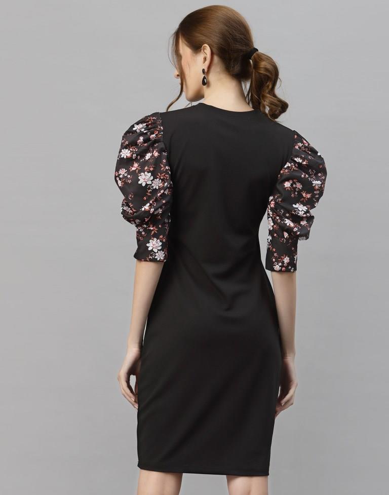 Black Puff Sleeve Bodycon Dress | Sudathi
