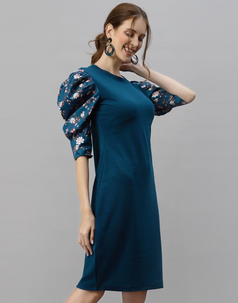 Blue Puff Sleeve Bodycon Dress | Sudathi