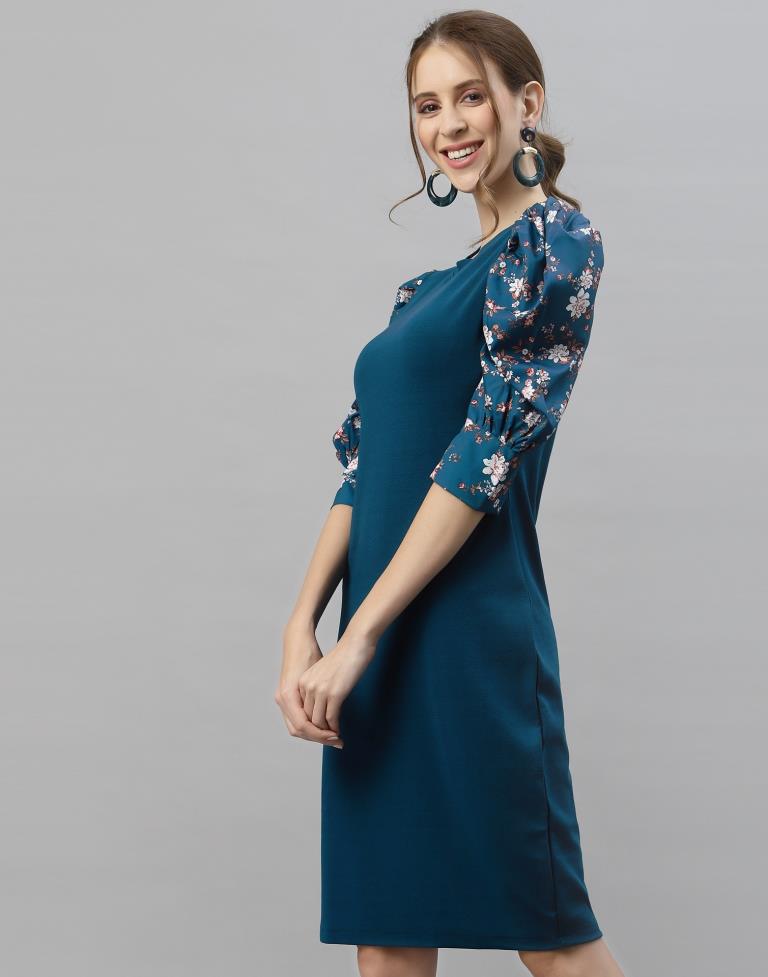 Blue Puff Sleeve Bodycon Dress | Sudathi
