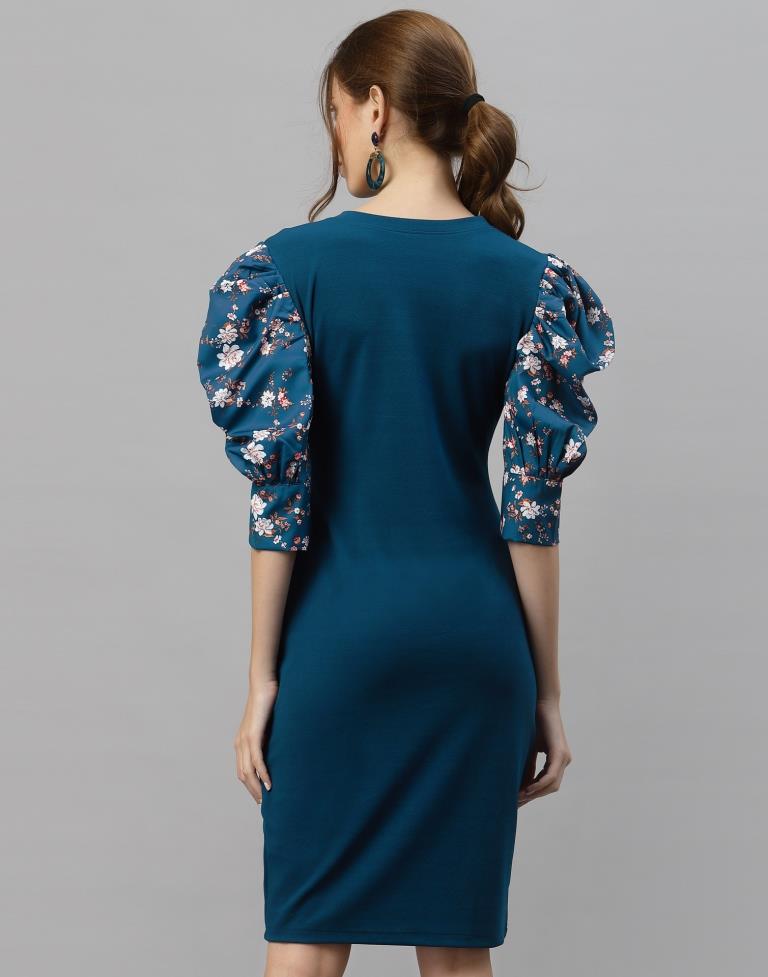 Blue Puff Sleeve Bodycon Dress | Sudathi