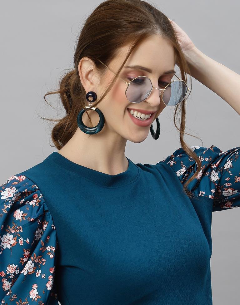 Blue Puff Sleeve Bodycon Dress | Sudathi