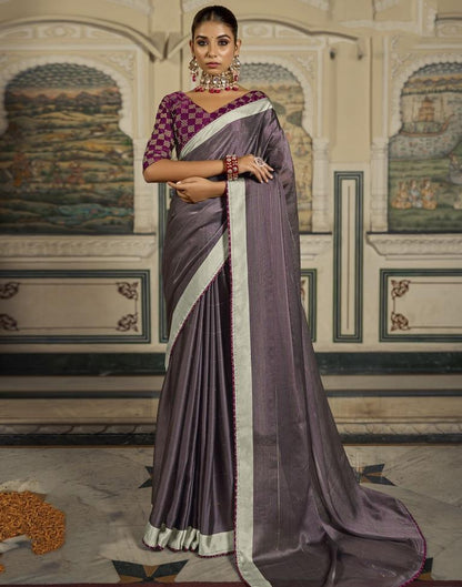 Grey Plain Chiffon Saree