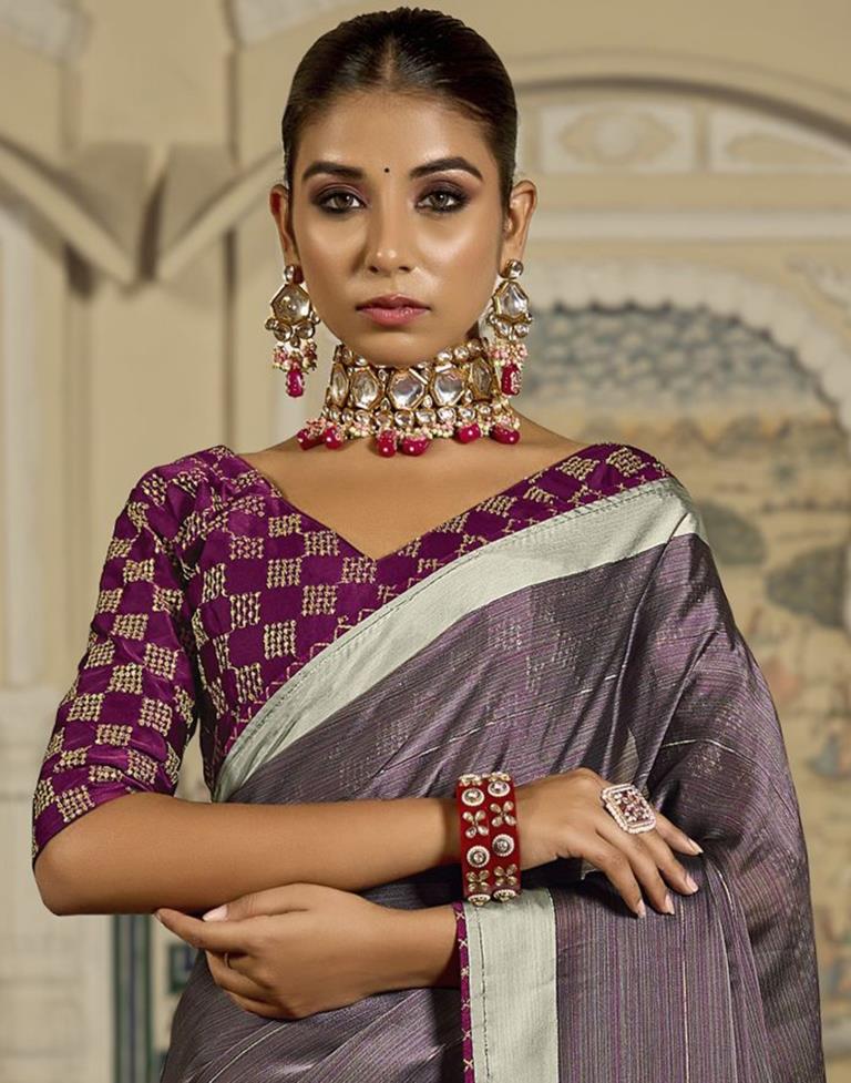 Grey Plain Chiffon Saree