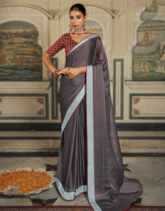 Grey Plain Chiffon Saree