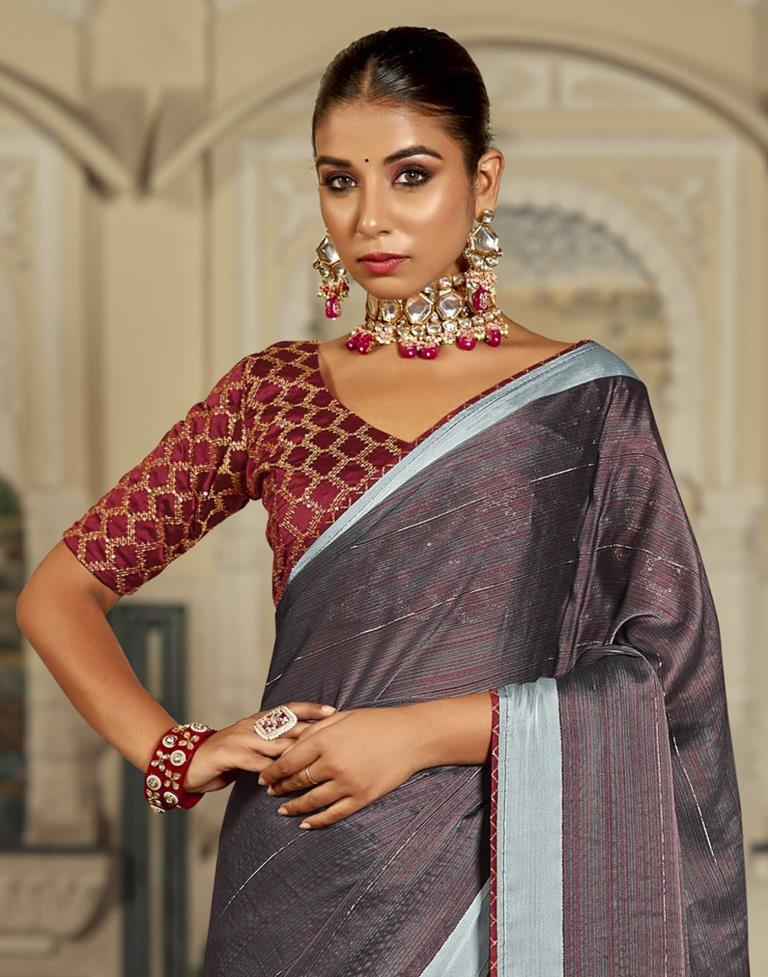 Grey Plain Chiffon Saree