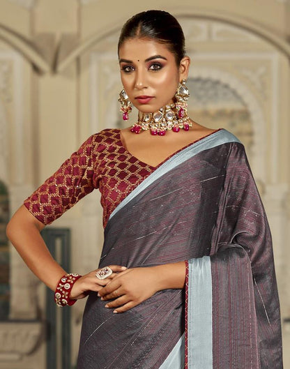 Grey Plain Chiffon Saree