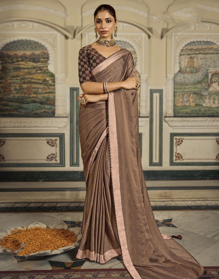 Brown Plain Chiffon Saree