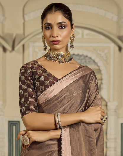 Brown Plain Chiffon Saree